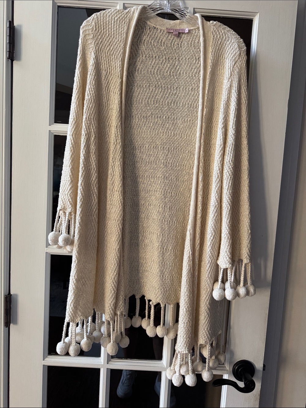 Calypso St. Barth Cream Open-Front Pom-Pom Poncho